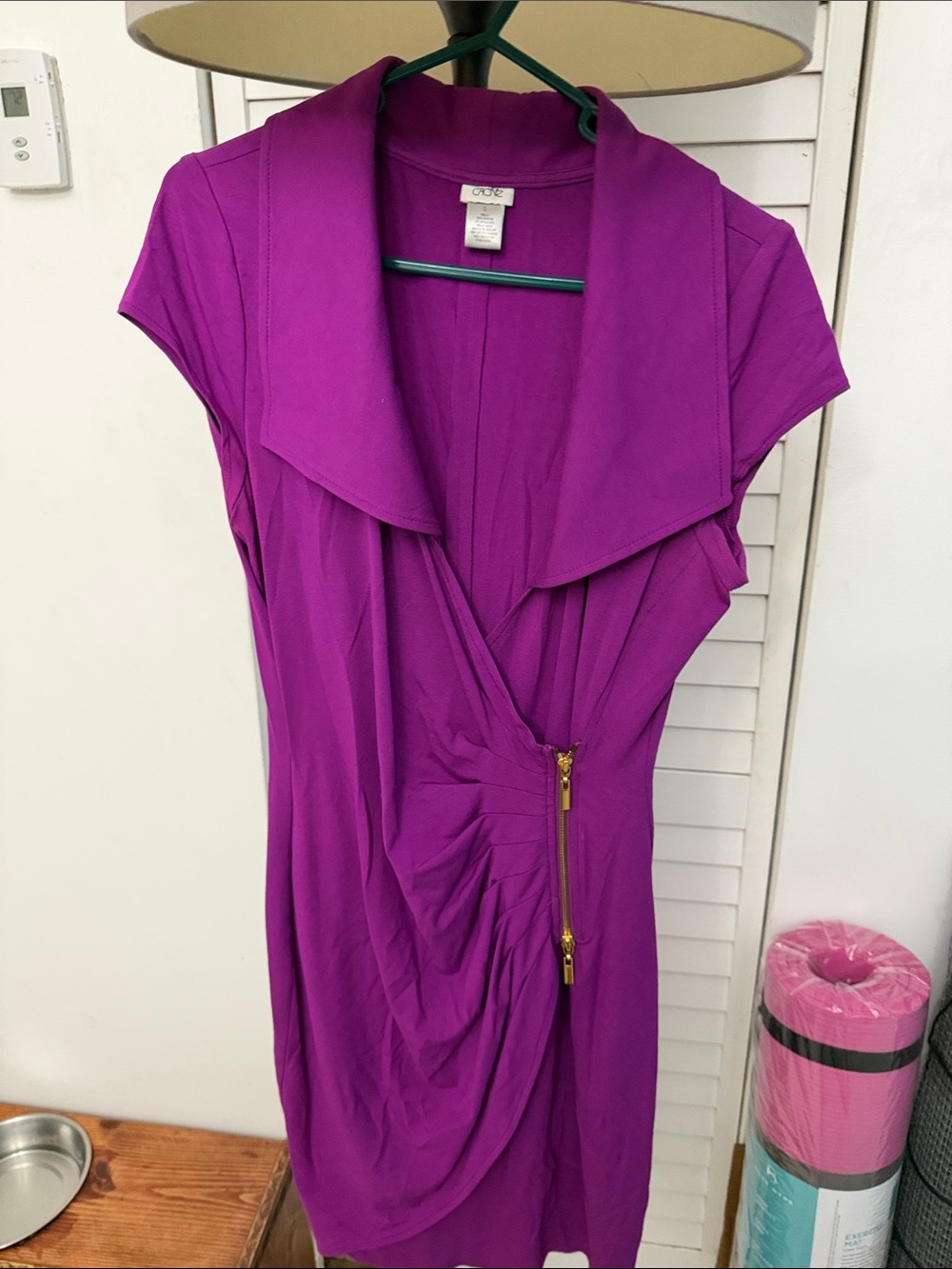 Cache Fuchsia Draped Cap-Sleeve Dress with Gold Zipper